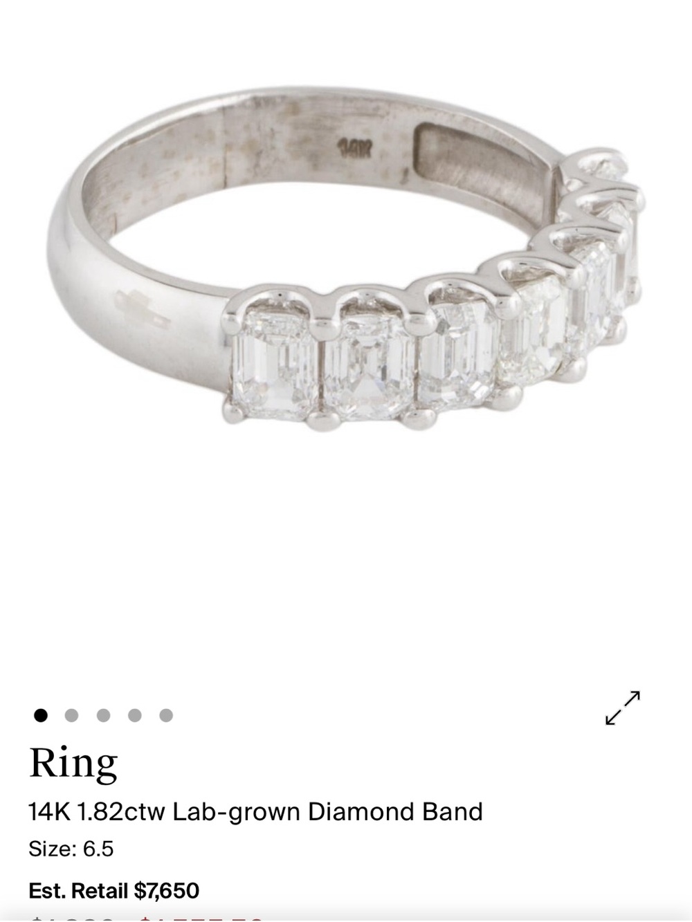 14K White Gold Emerald-Cut Diamond Band - White